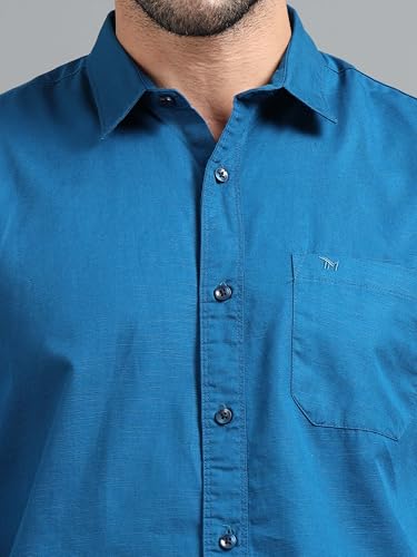 Image of Men Slim Fit Solid Spread Collar Casual Shirt