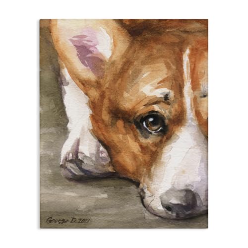 Stupell Industries Pleasant Corgi Puppy Dog, 16 x 20 Inch Canvas Wall Art