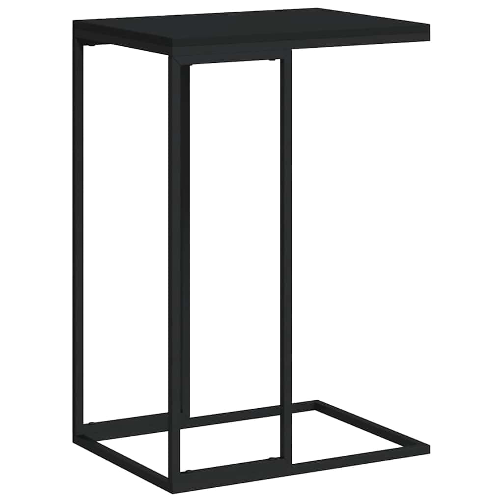 Mały stolik kawowy w kształcie litery C, czarny, 40 x 30 x 59 cm, drewno i żelazo, nowoczesna strona do salonu, sofa przesuwana pod akcentem mebli, stabilna powierzchnia, łatwy montaż