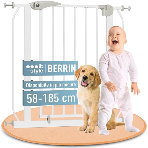 ib style Cancelletto per Bambini di Sicurezza Berrin 130-140 cm - Scale e Porte, Senza forature, Metallo, 90° Stop, Anche per Cani e Animali Domestici, Bianco