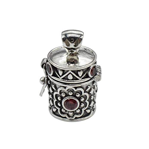 Boîte de prière pendentif argent sterling et médaillon grenat porte-bonheur