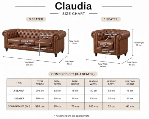 Image of Modern Classic Design Leatherette Luxury Chester Sofa Set with Button Tufted, Sofa for Living Room, Home, Office Bar, Hotel, Reaturant and Lobby (Brown, 3+1=4 Seater Sofa)