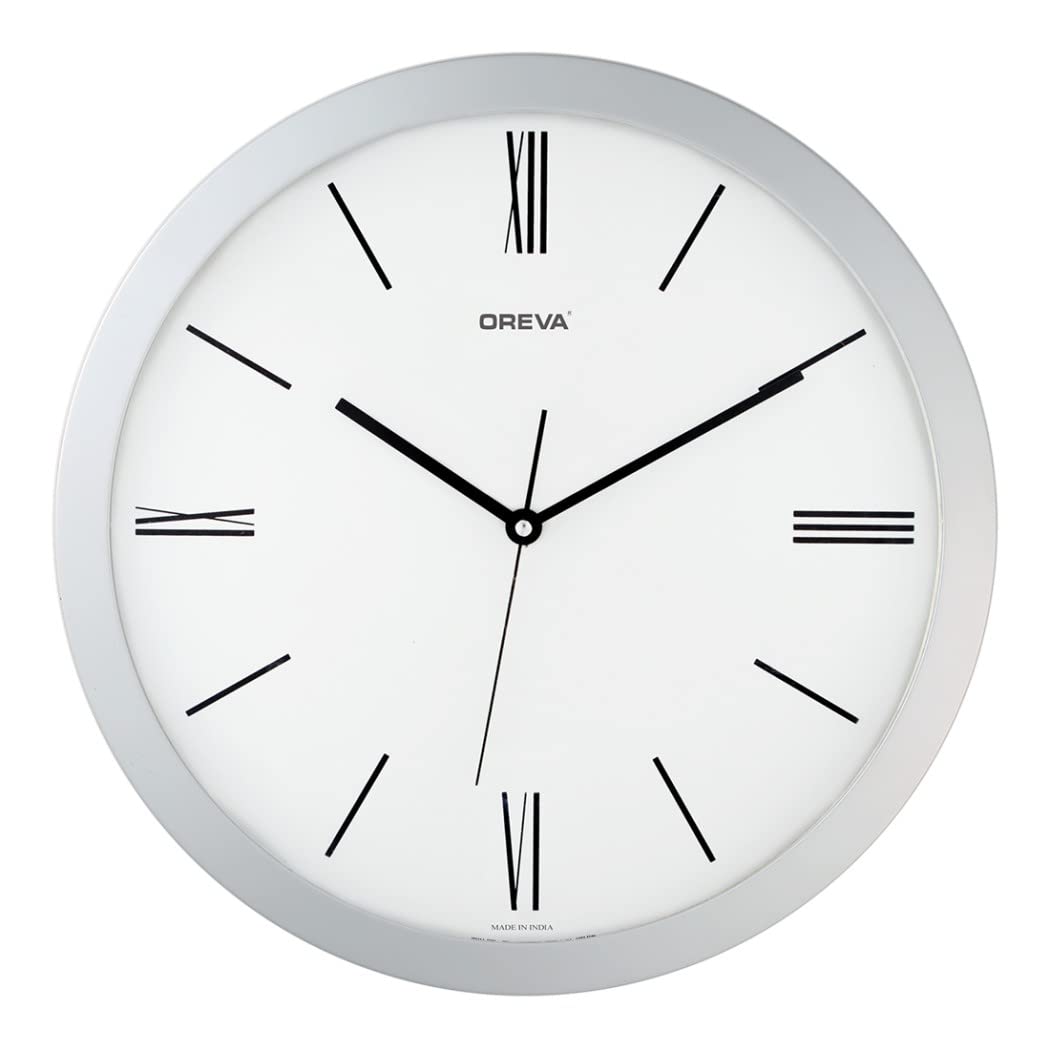 OREVA Roman Figure Round Plastic Analog Abstract Wall Clock (30.6 x 4.4 x 30.6 cm, Silver, AQ-1457)-image-13