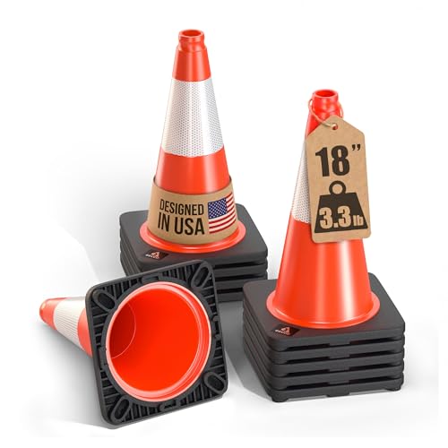 GECCO ™ (10 Pack) 18 Inch 3.3 Lb Small Orange Traffic Cones Set | Safety Cones, Orange Cones, Parking Cones, Construction Cones, Road Cones | PVC Plastic & Black Base - [PRO Series]