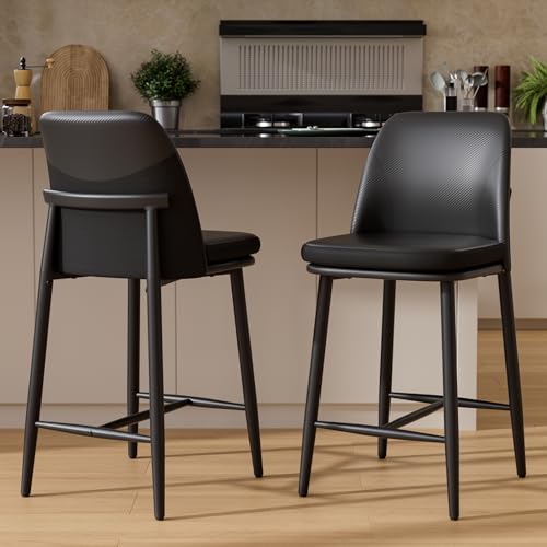 Image of GXJ Black Counter Height Bar Stools Set of 2, Dual Textured Seats