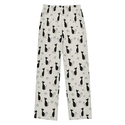 Black Cats Boys Long Pants Soft Trousers Elastic Waist Kids Lounge Bottoms with Pockets S-XL - Main Image