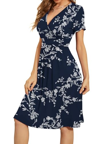 Image of WEACZZY Women's Summer Short Sleeve Casual Dresses V-Neck Floral Party Dress with Pockets