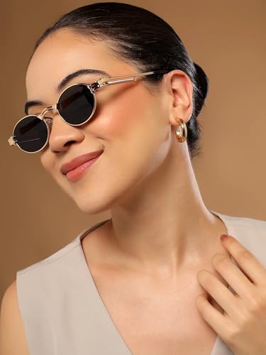 Image of Oval Sunglasses, Gold Metal Frame with Dark Grey Lenses, Steampunk Style
