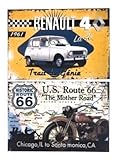  Udc Edition du sur – Juego de 2 placas decorativas de cartulina de Ruta 66\" y \"Renault 4L – 39 x 27 cm