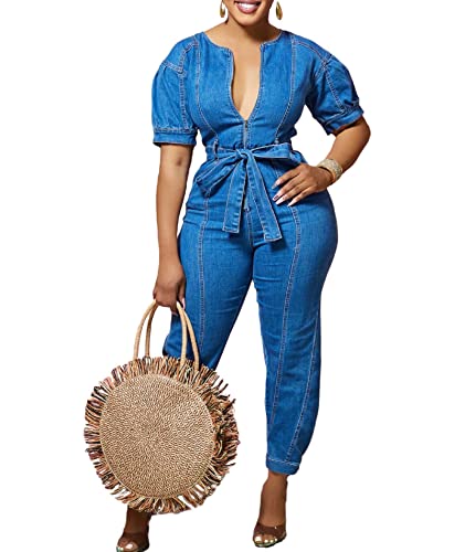 ECDAHICC Women's Denim Jumpsuit Romper with Pocket