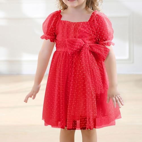 Girls' Elegant Tulle Party Dress Puff Sleeves Bowknot Birthday Princess Pageant Sundress Flower Girl Dresses3