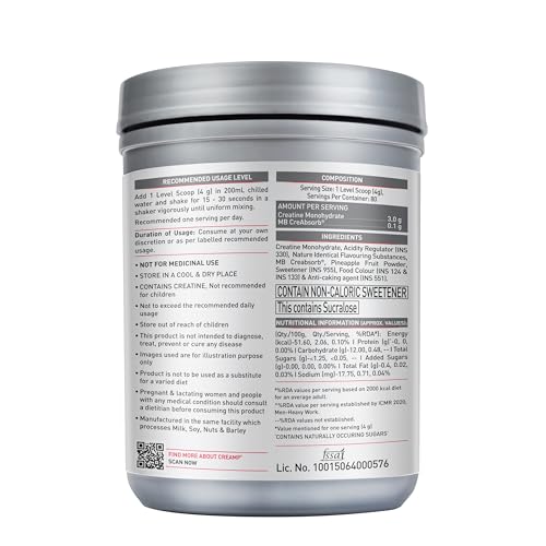 Image of MuscleBlaze Micronised Creatine Monohydrate CreAMP Powder, Juicy Berries (320g) + Stainless Steel Gym Shaker (700ml)