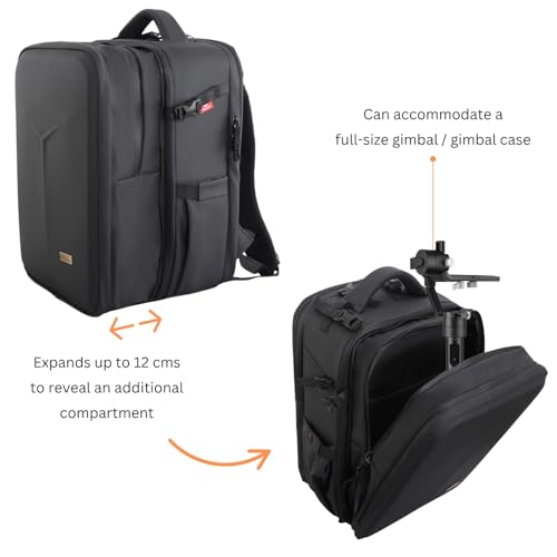 Image of Kamron Tough BP Hard Camera Backpack | Fits 2 DSLRs, Lenses, Gimbal, Tripod | Expandable Design with Rain Cover, Laptop Slot, Water-Resistant Exterior | Black