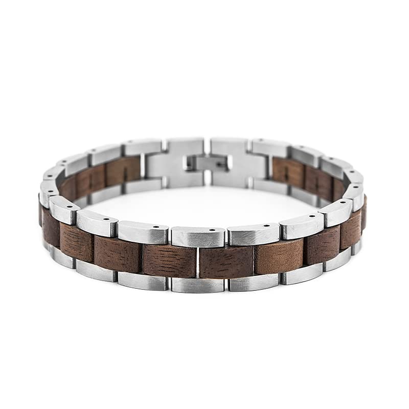 Acura-Styles Herren Edelstahl Armband mit Edlen Holz Elementen Inklusive Geschenkbox und Werkzeug für die Größenanpassung 20 cm Länge Massive und Stabile Ausführung