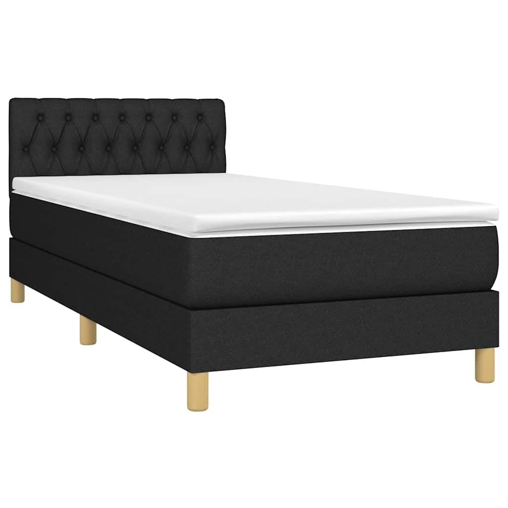 tkanina z regulowanym zagłówkiem LED 90x190 cm czarny | Łóżko kontynentalne z materacem i LED, czarne, 90x190 cm, tkanina, zagłówek regulowany