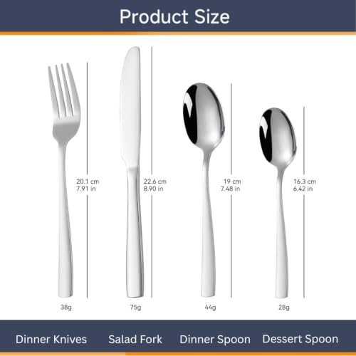 Image of Clovis Stainless Steel Flatware Set 4 Pieces, Titanium Plated Mirror Finish, Cutlery Set for 1 with Knife Fork Spoon and Teaspoon, Silver
