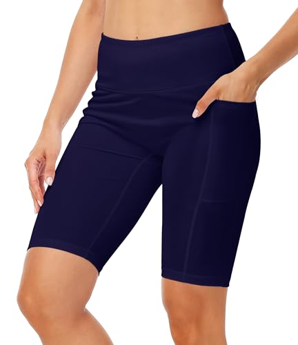 Image of AOBUTE Womens 9 inch /10 inch /11 inch Long Swim Board Shorts High Waisted UPF 50+ Biker Shorts with Pockets