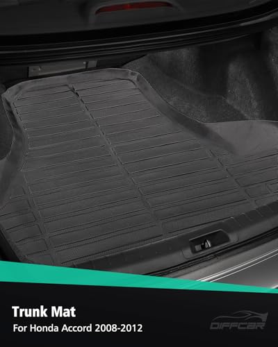 Image of DiffCar for Honda Accord Floor Mats 2008 2009 2010 2011 2012 (Gas Only), All-Weather TPE Car Accessories for 8th Accord Sedan (Not Fit Coupe), Interior Rubber Car Floor Mat & Trunk Liner, Black Rugs