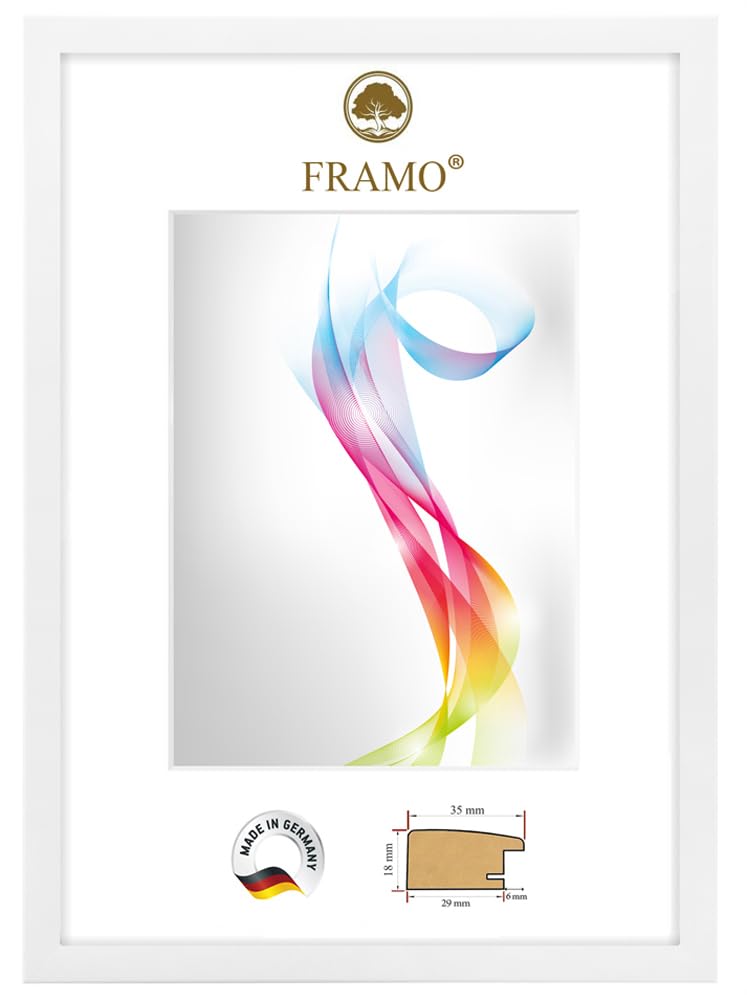 FRAMO Holz Bilderrahmen 90 x 110 cm (Bildmaß) in Weiß matt | Größe wählbar | Rahmen für Poster | Puzzle | Foto collage | Maßanfertigung | Fotorahmen nach maß