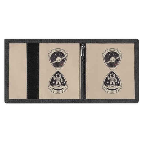 Hourglass Astronaut Planet Trifold Wallet with ID Window ID Card Holder Wallets Travel Wallet Coin Zipper Pocket