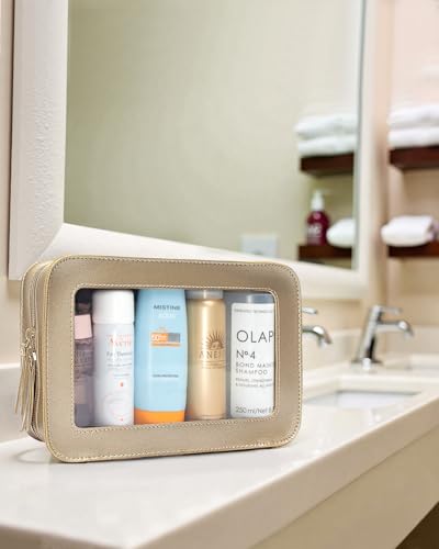 Image of LETGO Clear Makeup Bags,TSA Approved Toiletry Bag with Zipper,Sunscreen Bag Clear Makeup Toiletry Pouch Beach Vacation Essentials for Women Teen Girls Gifts(Golden)