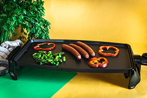 Jata-GR195-Plancha-de-Asar-Cocina-por-Igual-en-Toda-la-Superficie-46-x-25-cm-Antiadherente-Libre-de-PFOA-Muy-resistente-al-rayado-Facil-limpieza-con-Bandeja-Colectora-de-Salsas-Color-Negro