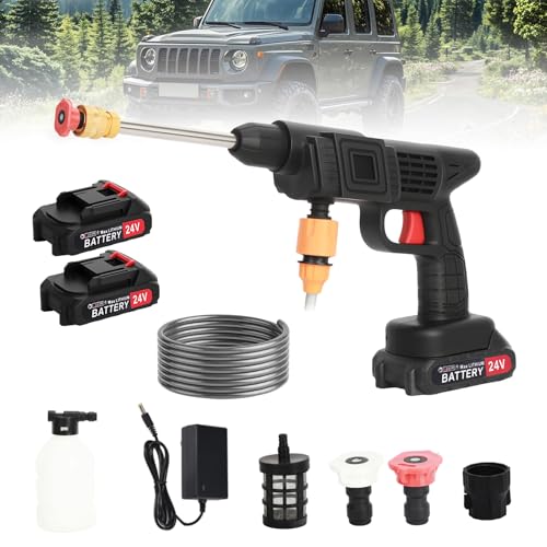 ohfruit Cordless Power Washer Portable Pressure Washer with 2 Rechargeable Battery High Pressure Cleaner with Foam Jug Copper Motor 24V Pressure Washer Kit for Patio Cleaning and Car Washing Black