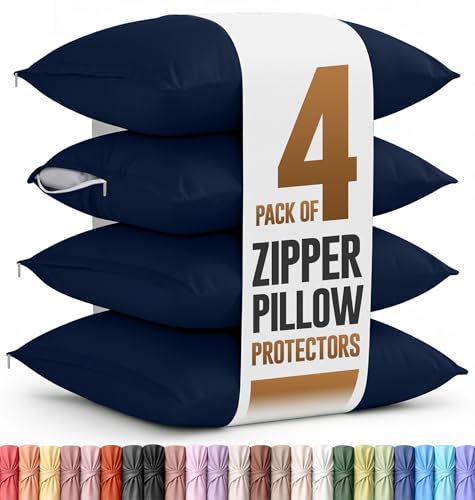Utopia Bedding 4 Pack Pillow Protectors with Zipper King Size Soft Brushed Microfiber Fabric Pillow Cases Shrinkage and Fade Resistant Pillow Covers (Navy)