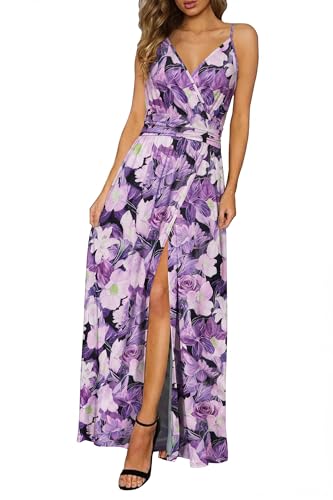 Image of Newshows Women's 2026 Lightweight Summer Wedding Guest Beach Vacation Casual V Neck Split Flowy Maxi Dress