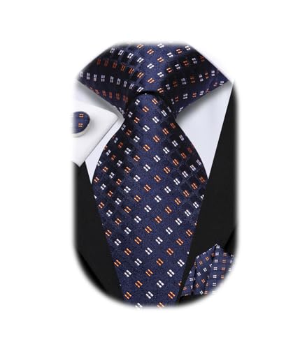 Image of Hi-Tie Men 63inches Tie Set Extra Long Necktie Paisley Tie Pocket Suqare Cufflinks Big and Tall Men Tie