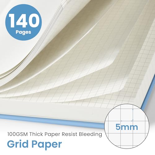Image of Taja Graph Spiral Journal Notebook for Women & Men, 140 Pages, Graph Paper Hardcover Notebook for Planning & Tracking, Journals for Graphing, A5(5.7 inch x 7.9 inch) - Blue