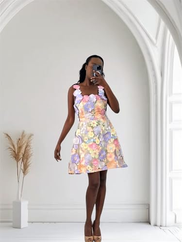 Robe de soirée à fleurs 3D pastel confortable et facile à enfiler avec son zip - 4