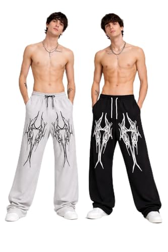 WEARMYN Men’s Black & White Oversized Baggy Joggers | Cotton Tribal Print Track Pants for Streetwear, Hip Hop & Casual Wear with Elastic Waist | Size -2XL