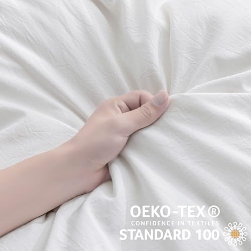 Image of JELLYMONI White Duvet Cover Oversized Queen Size - 100% Washed Cotton Lightweight Cooling Comforter Cover, 3 Pieces Soft Bedding Set with Zipper Closure (Cream White, 98 inchx98 inch)