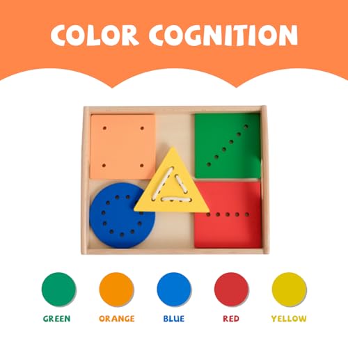 Image of Wooden Toddler Beads and String Lacing Toy Set with Tray - Educational Threading Game for Fine Motor Skills Development - Lacing Cards for Toddlers 1-3,Montessori Toys for 2 3 4 Year Olds(5 Shapes)