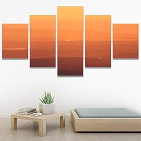 SIGNWIN 5 Panel Canvas Wall Art Coastal Orange...