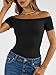 Trendy Queen Summer Off The Shoulder Tops for Women Going Out Short Sleeve Shirts Cute Y2K Sexy Basic Clothes 2026 Fashion Black M