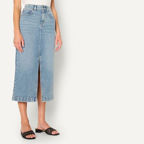 Image of Amazon Essentials Women's Regular-Fit High-Rise Long Jean Skirt with Slight A-line Silhouette, 5 Pocket Styling