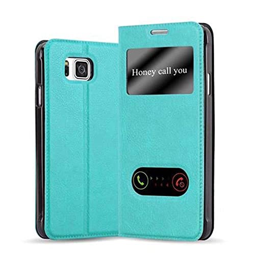 cadorabo Coque pour Samsung Galaxy Alpha en Turquoise Menthe - Housse Protection avec Stand Horizontal et Deux Fenêtres - Portefeuille Etui Poche Folio Case Cover