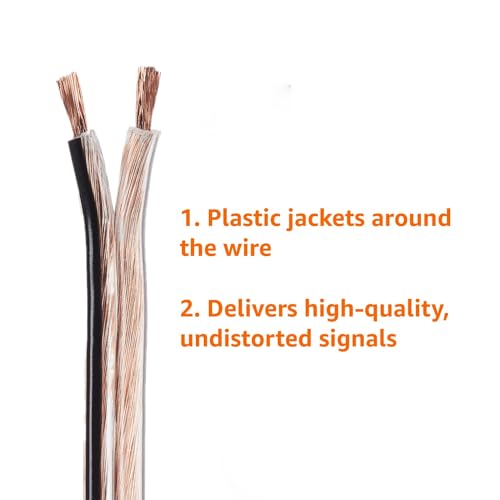 AmazonBasics 16-Gauge/AWG Speaker Wire, Oxygen-Free Copper, Two Conductors, Audio Speaker Cable for Car, Stereo, Subwoofer, Home Theatre, Hi-Fi Surround Sound (50 Feet, Copper, Transparent) 3 41Xhkgeao0L