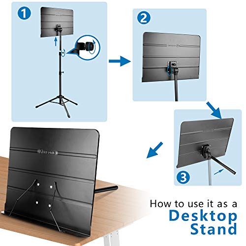 Kasonic Dual-Use Folding Sheet Music Stand & Desktop Book Stand With Portable Carrying Bag, Sheet Music Folder & Clip Holder (Black) #TOP5