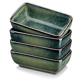 vancasso Stern 6 Oz Dipping Bowls, 4.5 Inches Ceramic Soy Sauce Dish, Rectangular Side Dishes, Small Appetizer Plates Set of 4, Green