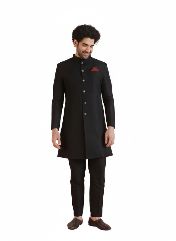 Men's Jacquard Embroidered Sherwani Set | Wedding Groom Festive Traditional Occasions-image-14