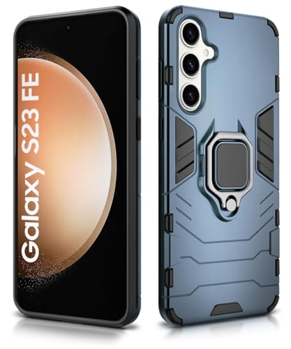 Image of WOW IMAGINE Shock Proof Back Case Mobile Cover for Samsung Galaxy S23 FE 5G | Back Cover Case (Tough Armor | Hybrid PC + TPU | Ring Holder & in-Built Kickstand | Blue)