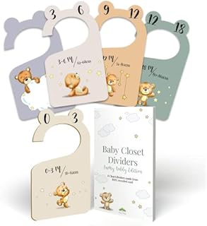 Tiny Trees Baby Wardrobe Dividers in Gift Box - 8X Unisex Baby Clothes Dividers 0-24 Months - Newborn Baby Gifts for Parents, Baby Clothes Organiser and Nursery Closet Age Divider - Teddy Edition