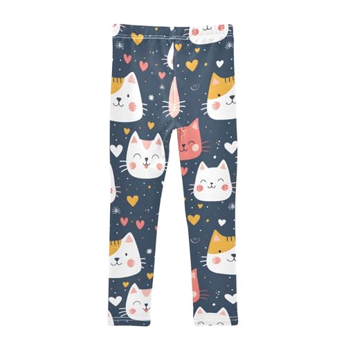 Cartoon Cat Heart Print Girls Leggings Ultra Soft Compression Yoga Gym Pants for Kids 4-10T2