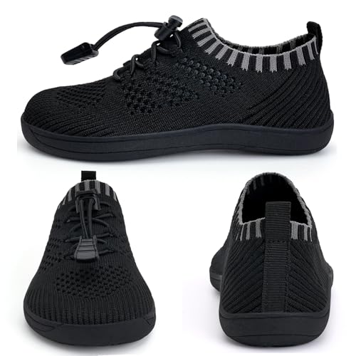 WateLves Toddler Wide Water Shoes Kids Barefoot Beach Swim Shoes Boys Girls Breathable Slip On Walking Sneakers (Black, 25)