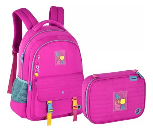 Kit Mochila de Costas Com Bolso Antifurto e Estojo Box Luluca Grande Feminino Soft Volta as aulas Pandinha (ROSA)