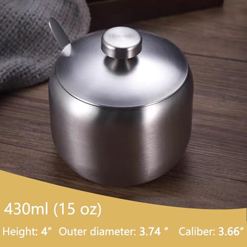 15oz Sugar Bowl with Lid And Spoon, Stainless Steel Sugar Creamer Container, Round Sugar Jar, Durable Sugar Pot for Coffee Bar Accessories, Coffee Bar Decor, Home and Kitchen Storage - Image 3