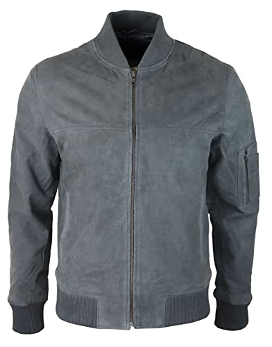 TruClothing Blouson Bomber pour Homme en Daim véritable Style décontracté université Vintage Tendance décontracté - Gris XL